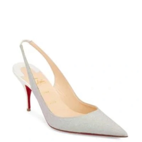 Christian Louboutin Clare Silver Glitter and White Heel Slingback, Size 42! - Picture 12 of 14
